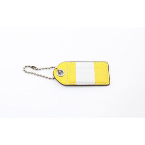 A0 3" Large COACH Yellow White Leather Key Silver Hardware Charm Hang Tag Chain